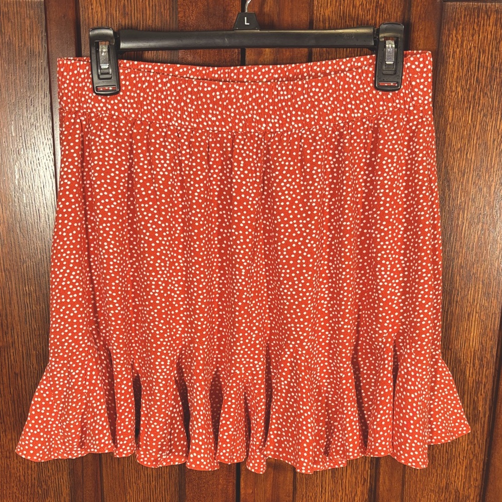 LOFT Red/Orange & White Polka Dot Flowy Mini Skirt - Medium